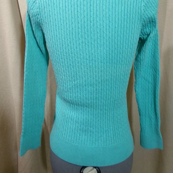 JEANNE PIERRE Cable knit Sweater Top S Mint Green Henley 1/2 button up Long slv - Picture 7 of 8
